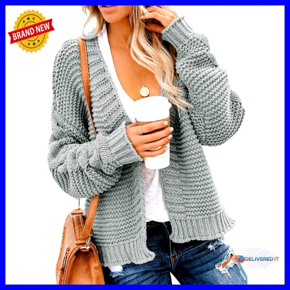 Oversized Chunky Knit Cardigan Open Front Long Sleeve Loose Fit Sweater
